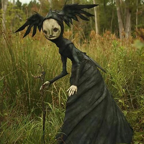 

Halloween Fairy Witch with Crutch Figurine Outdoor Statue Garden Sculpture for Patio Lawn Yard Porch Halloween Decoration