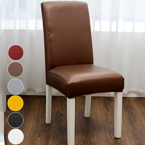 

Waterproof Dining Chair Covers, Stretch Chair Cover Spandex PU Protector Seat Slipcover with Elastic Band for Dining Room,Wedding, Ceremony, Banquet