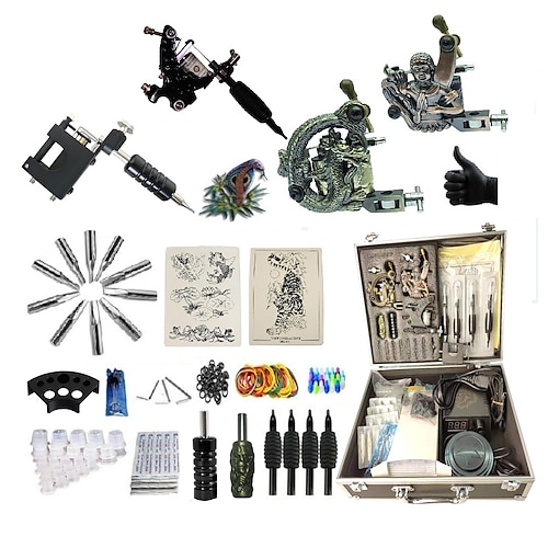 

Professional Tattoo Kit Tattoo Machine - 4 pcs Tattoo Machines, Professional Alloy 20 W LED power supply 1 rotary machine liner & shader / 3 alloy machine liner & shader / Case Included