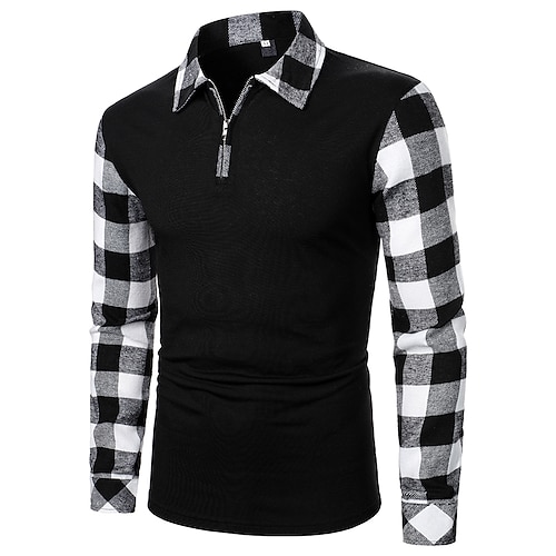 

Men's Collar Polo Shirt Golf Shirt Plain Turndown Black Casual Daily Long Sleeve Clothing Apparel Business / Regular Fit