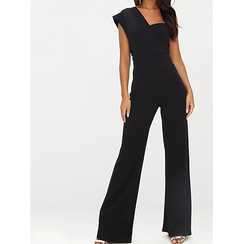 

Jumpsuit / Pantsuit Kveldskjoler Minimalistisk Kjole Festklær Gulvlengde Ermeløs Enskuldret Stretchstoff med slank 2023