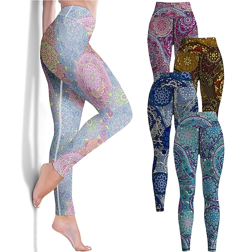 

Dame Yoga Bukser Vintage Stil Mavekontrol Balleløft Hurtigtørrende Høj Talje Yoga Fitness Gym Træning Strømpebukser Leggins Underdele Paisley Grøn Gul Rød Vinter Sport Sportstøj Høj Elasticitet