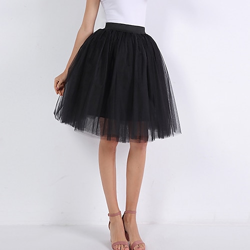 

Women's Skirt Swing Tutu Knee-length Organza Black White Pink Wine Skirts Summer Pleated Layered Tulle Lined Active Streetwear Carnival Costumes Ladies Holiday Valentine's Day M L XL