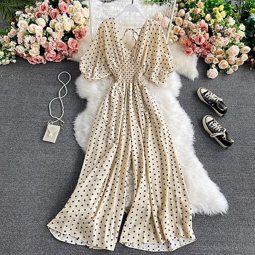 

Women's Jumpsuit Print Polka Dot V Neck Casual Daily Casual Daily Wear Regular Fit Short Sleeves Green Blue White One-Size Fall