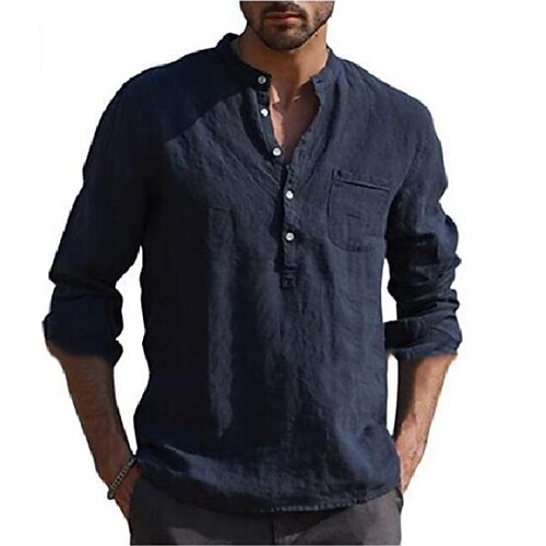 Men's Shirt Solid Color Pocket Classic Pure Color Long Sleeve 
