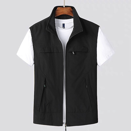 

Men's Vest Gilet Breathable Outdoor Street Daily Zipper Stand Collar Streetwear Casual Jacket Outerwear Plain Pocket Black Army Green Navy Blue