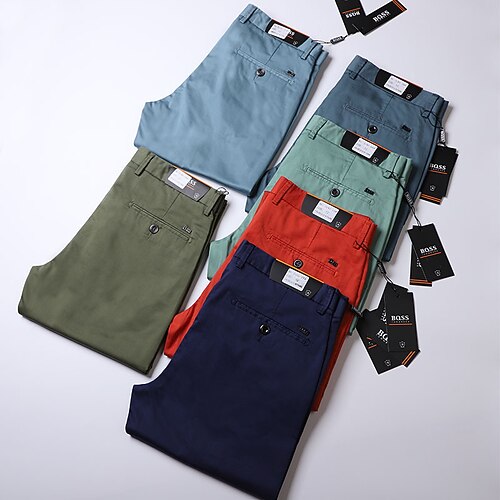

Men's Dress Pants Chinos Trousers Pocket Straight Leg Solid Color Comfort Outdoor Full Length Formal Business Casual Casual Chino ArmyGreen Green Micro-elastic / Cotton