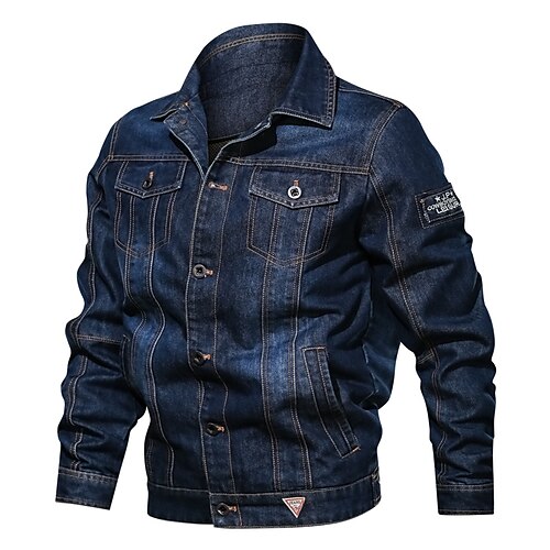 

Men's Winter Jacket Winter Coat Jacket Denim Jacket Jean Jacket Windproof Warm Outdoor Daily Zipper Stand Collar Casual Military Style Jacket Outerwear Solid Color Pocket Blue Navy Blue Light Blue