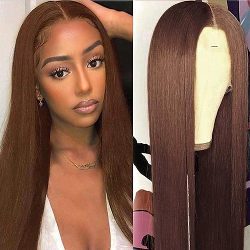 

150%/ 180% 13x4 Lace Chocolate Brown 30 Inches Straight Lace Front Wig # 4 Transparent Lace Frontal Wigs Bone Straight Human Hair Wig