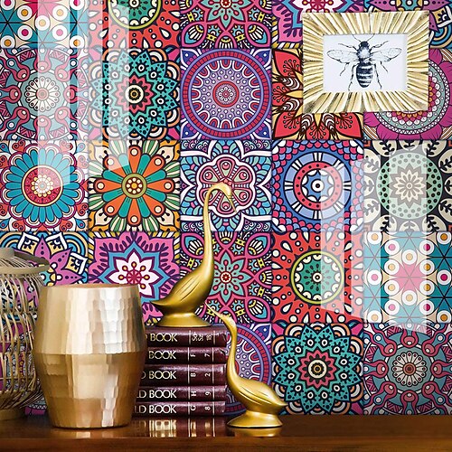 

16pcs 15X15CM European-style Thick Tile Stickers Self-adhesive Paper Bohemian Tiles Kitchen Oil-proof And Waterproof Removable Wall Stickers