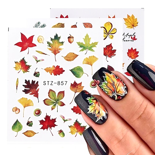 

5 Pcs Fall Leaves Nail Art Stickers Gold Yellow Maple Leaf Water Decals Sliders Foil Autumn Design For Nail Manicure Christmas Nails Xmas Nails Christmas Nail Wrap Christmas Nail Stickers