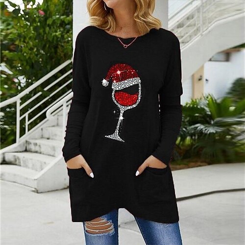 

Women's Casual Dress T Shirt Dress Tee Dress Mini Dress Green Black Blue Long Sleeve Christmas hat Pocket Winter Fall Autumn Crew Neck Christmas Daily Vacation Loose Fit 2022 S M L XL XXL 3XL 4XL 5XL