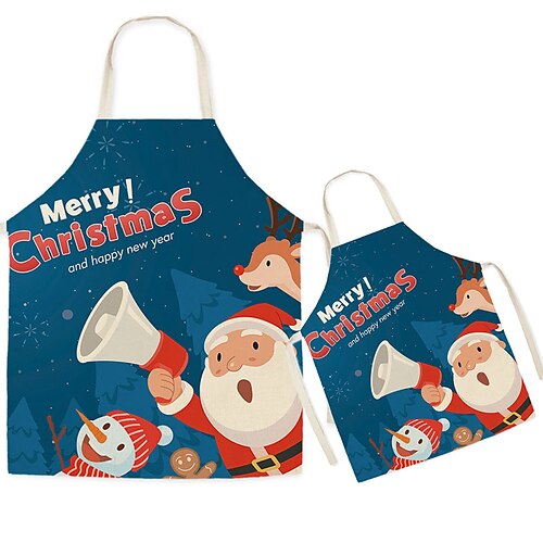 

Mommy and Me Ugly Christmas Aprons Deer Santa Claus Letter Christmas Gifts Print Blue Cute Matching Outfits Fall Spring Sweet