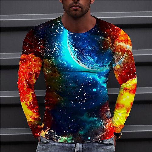 

Men's Unisex T shirt Tee Graphic Prints Flame Crew Neck Blue 3D Print Daily Holiday Long Sleeve Print Clothing Apparel Designer Casual Big and Tall