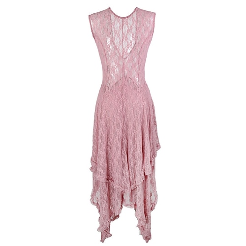 

vestido de fiesta de mujer vestido de encaje vestido de vacaciones vestido midi negro rosa rojo sin mangas color puro encaje primavera verano cuello redondo fiesta malla s m l xl