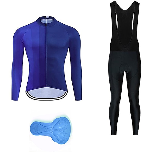 

21Grams Herre Sykkeljersey med bib-tights Langermet Fjellsykling Veisykling Marineblå Gradert Sykkel Treningsdrakt 3D Pute Pustende Hurtigtørkende Fukttransport Tilbake Lomme Polyester Spandex sport