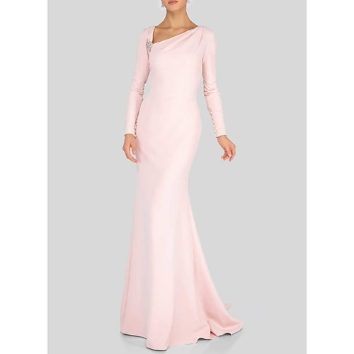 

Mermaid / Trumpet Reformation Amante Elegant Engagement Formal Evening Dress V Neck Long Sleeve Sweep / Brush Train Stretch Fabric with Beading 2022
