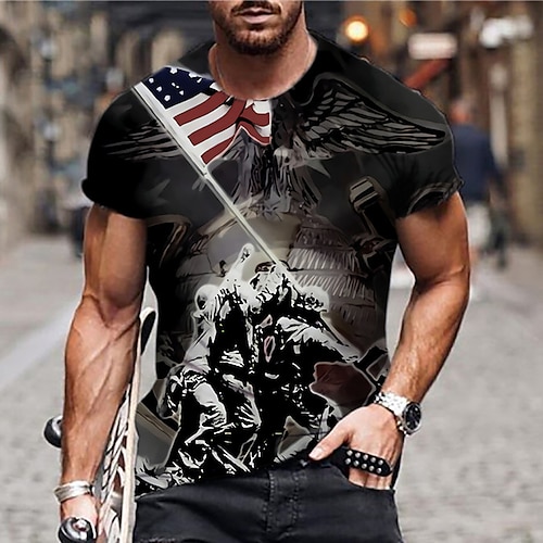 

Men's Unisex T shirt Tee Graphic Prints Eagle National Flag Crew Neck Black 3D Print Daily Holiday Short Sleeve Print Clothing Apparel Designer Casual Big and Tall / Summer / Summer