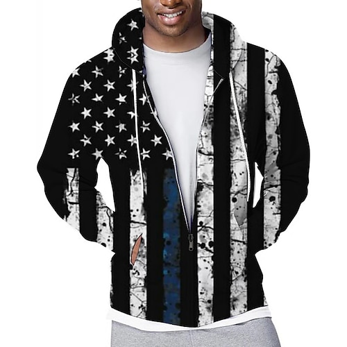

Men's Hoodie Zip Hoodie Sweatshirt Full Zip Hoodie Black Hooded Graphic National Flag Sports & Outdoor Casual Daily 3D Print Streetwear Casual Spring & Fall Clothing Apparel Hoodies Sweatshirts