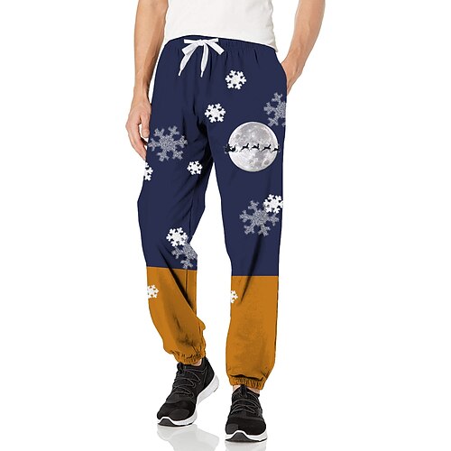 

Men's Christmas Pants Sweatpants Pants Trousers Elastic Drawstring Design Print Christmas Breathable Sports Full Length Casual Daily Fashion Casual Navy Blue Micro-elastic