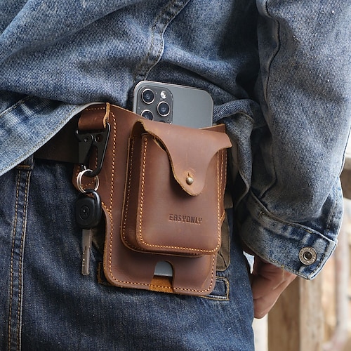 

Men's Fanny Pack Waist Bag / Waist pack Key Ring Genuine Leather Cowhide Outdoor Casual Daily Outdoor For Cellphone Coffee color Brown