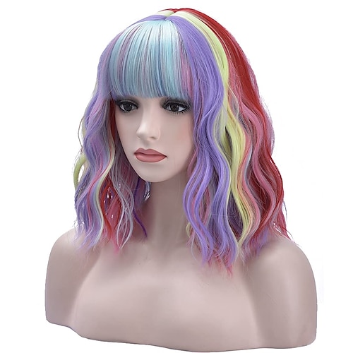 

Rainbow Wig Long Curly Wig Multi-Color Wig Charming Full Wigs for Cosplay Girls Party or Daily Use Wig Cap Included Pride Outfits