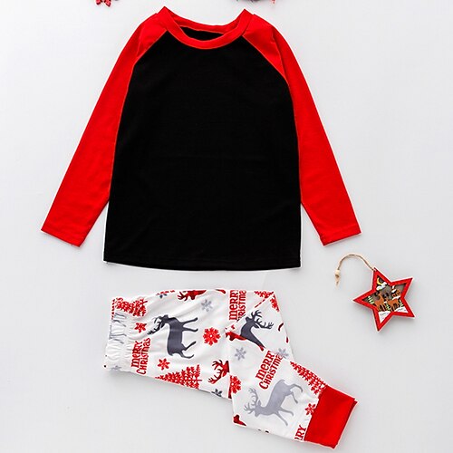 

Women's ChristmasPjs Pajamas Sets 2 Pieces Cartoon Letter Simple Soft Sweet Home Bed Warm Gift Crew Neck Long Sleeve T shirt Tee Pant Elastic Waist Winter Fall Red black / Seamed / Print