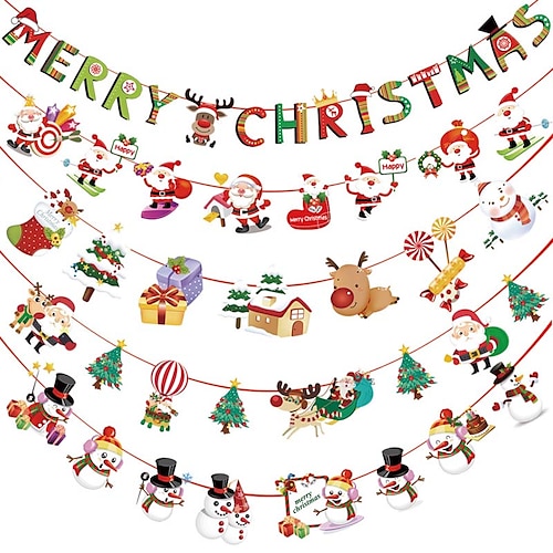 

3 Meters Christmas Banners Paper Hanging Flags Santa Claus Snowman Deer Xmas Tree Bunting Garland Merry Christmas Decorations for Home