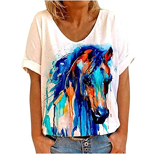 

cravatta colorante animale cavallo t shirt donna carino divertente manica corta popolare graduale colore top estate casual girocollo camicetta blu chiaro