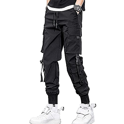 

Herre Hip Hop Jogger Cargo-bukser Bånd Flere lommer Elastisk trækdesign Bukser Streetwear Helfarve Sort S M L XL XXL