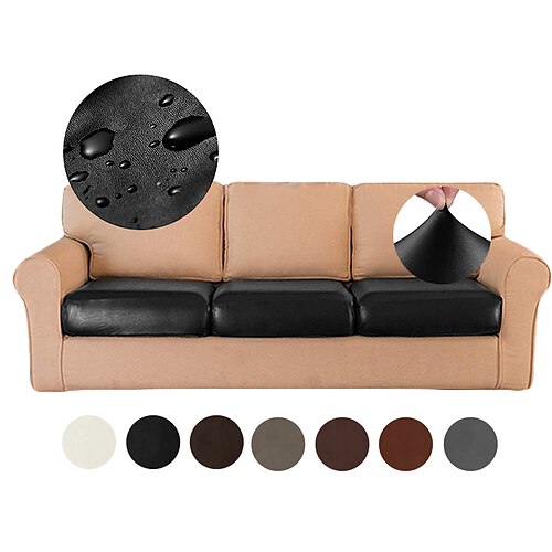 

1 Pc Stretch Cushion Covers Leather Couch Cushion Covers Waterproof Seat Covers RV Chair Loveseat Sofa Furniture Protector PU Slipcovers for Settee Seater Replacement