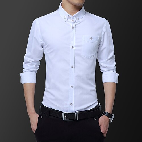 

Men's Business Shirt Regular Fit Long Sleeve Turndown Graphic Cotton Blend White Black Blue 2022