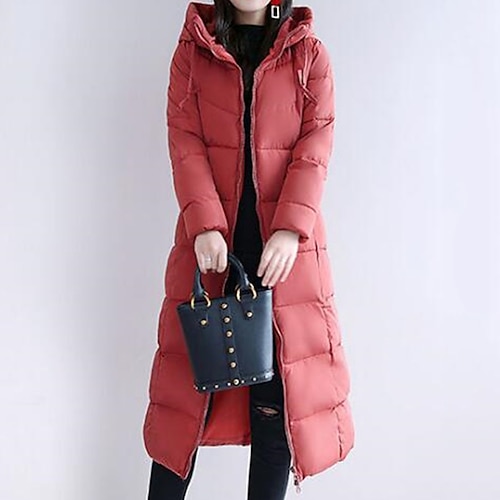 

Women's Puffer Jacket Hoodie Jacket Street Daily Valentine's Day Winter Fall Long Coat Regular Fit Warm Breathable Casual Jacket Long Sleeve Solid Color Full Zip Black Dusty Rose Khaki / Going out