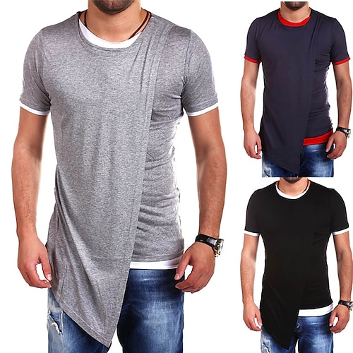 

Men's T shirt Tee Plain Crew Neck Casual Holiday Short Sleeve 2 in 1 Clothing Apparel Muscle Slim Fit Big and Tall Esencial