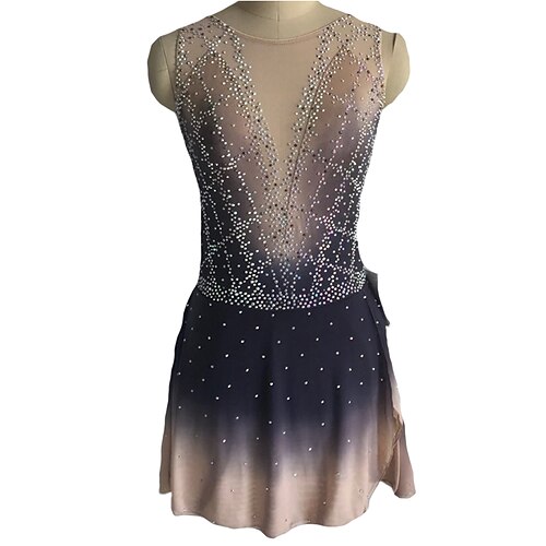 

Figure Skating Dress Women's Girls' Ice Skating Dress Outfits Black Backless Spandex High Elasticity Training Competition Skating Wear Handmade Crystal / Rhinestone Gradient Color Sleeveless Ice
