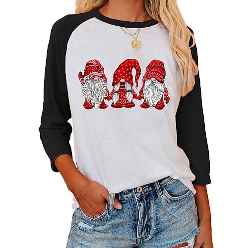 

Women's T shirt Tee Green Red Gray Graphic Color Block Print 3/4 Length Sleeve Gift Weekend Basic Round Neck Regular Painting S