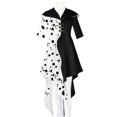 

One Hundred and One Dalmatians Cruella De Vil Outfits Party Costume Women's Movie Cosplay Vintage Fashion Cute Black Coat Gloves Carnival Masquerade Polyester / Cotton / A-Line / Washable