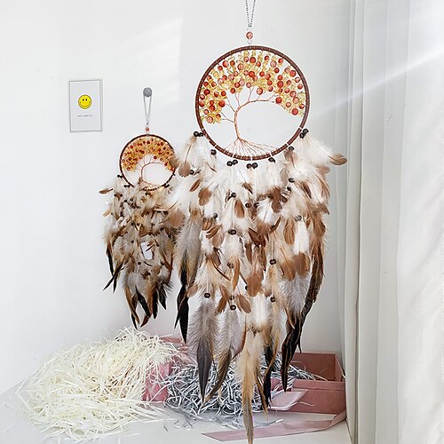 

Boho Traumfänger handgemachtes Geschenk Wandbehang Dekor Kunst Ornament Handwerk Baum des Lebens Feder für Kinder Schlafzimmer Hochzeitsfest