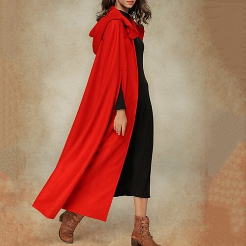 

Women's Coat Cloak / Capes Hoodie Jacket Street Daily Valentine's Day Winter Fall Maxi Coat Regular Fit Warm Breathable Casual Jacket Long Sleeve Solid Color Red / Oversized