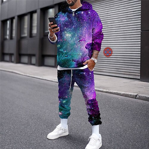 

Men's 3D Hoodies Set Blue Purple Royal Blue Navy Blue Light Blue Hooded Graphic Galaxy Print Casual Daily 3D Print Streetwear Casual Big and Tall Fall & Winter Clothing Apparel Hoodies Sweatshirts