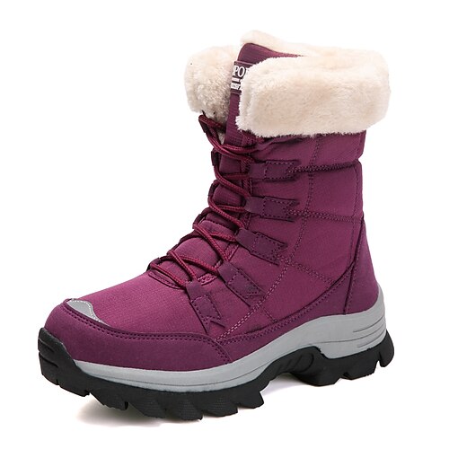 

Women's Boots Outdoor Snow Boots Plus Size Mid Calf Boots Winter Flat Heel Round Toe Sporty Casual Classic Walking Shoes PU Leather Chiffon Lace-up Solid Colored Black Burgundy