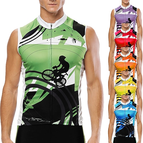 

ILPALADINO Men's Cycling Jersey Sleeveless Bike Jersey Top with 3 Rear Pockets UV Resistant Breathable Reflective Strips Compression Green Blue Purple Graffiti Polyester Sports Clothing Apparel