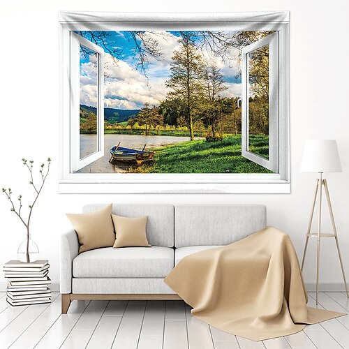 

Fake Window Landscape Wall Tapestry Art Decor Blanket Curtain Hanging Home Bedroom Living Room Decoration Polyester