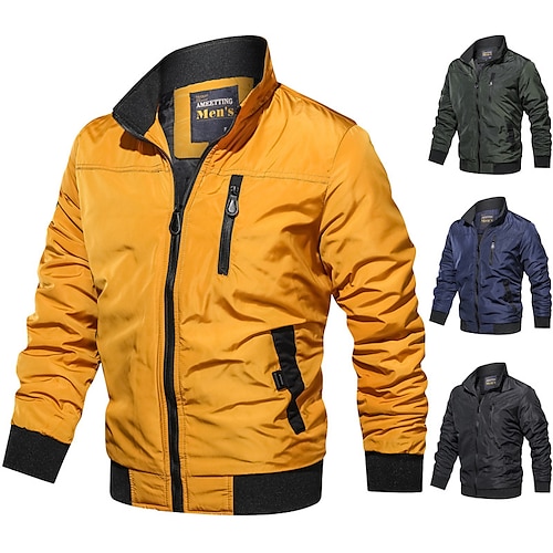 

Men's Bomber Jacket Hiking Windbreaker Military Tactical Jacket Outdoor Quick Dry Lightweight Breathable Sweat wicking Outerwear Coat Top Hunting Fishing Climbing Yellow Black Army Green Dark Blue