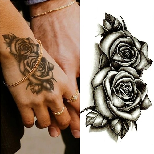 

10pcs Tattoo Sticker Black Double Rose Flowers Tattoos Sticker Fake Body Art Water Transfer Sticker Deals