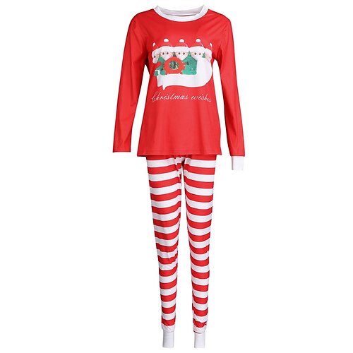 

Women's ChristmasPjs Pajamas Sets 2 Pieces Letter Santa Claus Simple Soft Sweet Home Daily Cotton Breathable Gift Crew Neck Long Sleeve T shirt Tee Pant Elastic Waist Fall Spring Red / Seamed