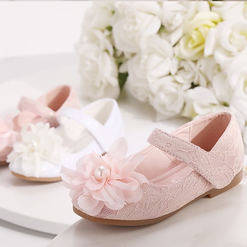 

Girls' Flats Flower Girl Shoes Lace Breathable Mesh Breathability Wedding Cute Dress Shoes Toddler(9m-4ys) Little Kids(4-7ys) Wedding Party Party & Evening Pearl Flower Pink White Fall Spring