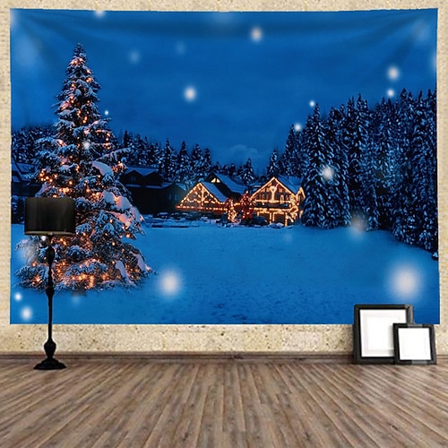 

Christmas Santa Claus Holiday Party Wall Tapestry Photography Background Art Decor Blanket Hanging Bedroom Living Room Decoration Tree Snowman Elk Snowflake Candle Gift Fireplace