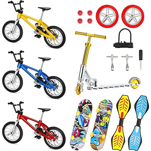 

18 Pieces Mini Finger Toys Set Finger Skateboards Finger Bikes Scooter Tiny Swing Board Fingertip Movement Party Favors Replacement Wheels and Tools