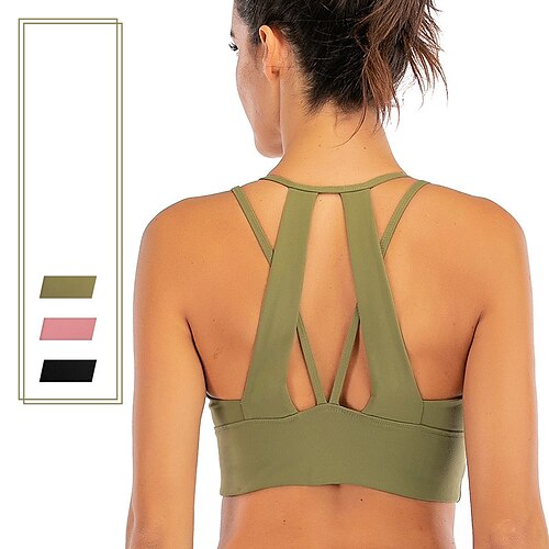 

Women's Yoga Top Medium Support Summer Cut Out Removable Pad Solid Color Fuchsia Green Nylon Yoga Fitness Gym Workout Sports Bra Sleeveless Sport Activewear Quick Dry Moisture Wicking Breathable